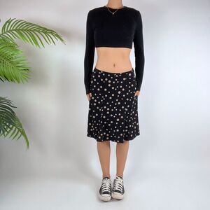 Vintage Y2K Indie Grunge Black & Brown Polka Dot Twee Midi Skirt / Size: S